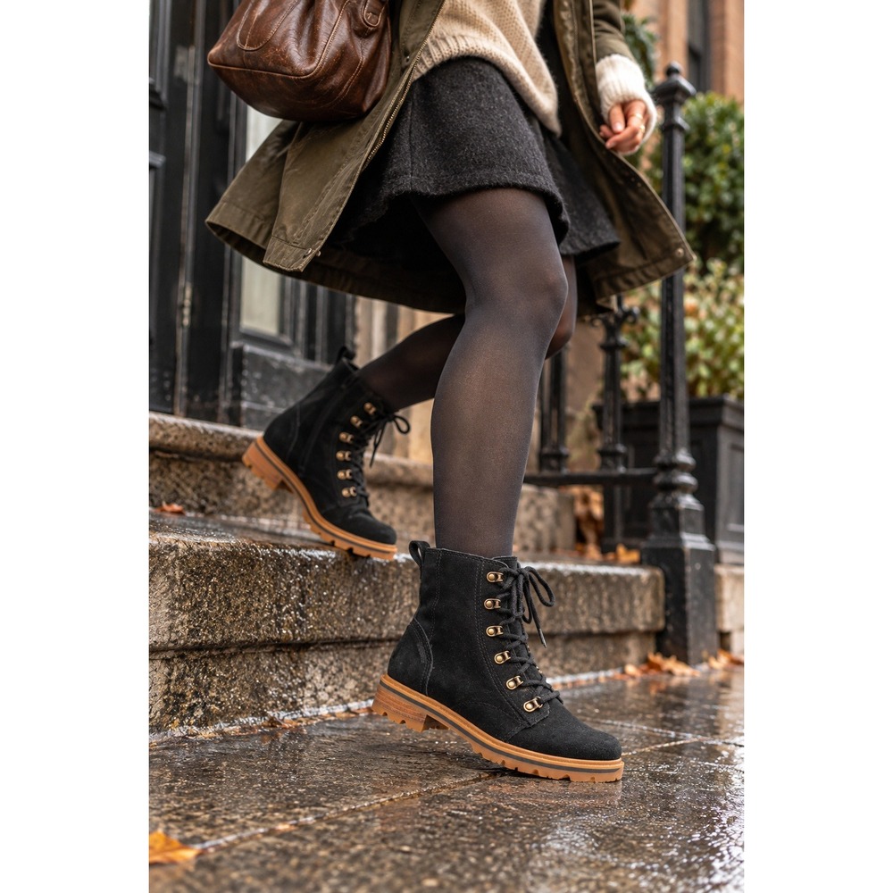 Sorel Lennox Lace Waterproof Suede Combat Lug Sole Ankle Boots Black 7